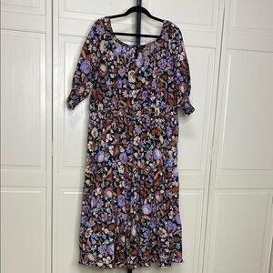 Ann Taylor Tall Batik MIDI Flare Tier Dress Sz 18 Floral